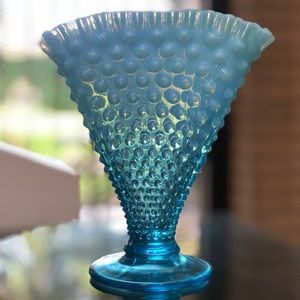 Fenton Ocean Blue Opalescent Glass Hobnail Vase
